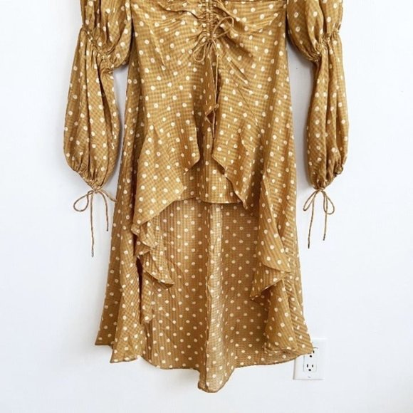NWT Finders Keepers Rosie Tan Hi-Lo Polka Dot Ruffle Ruched Ruffle Dress S - Picture 5 of 11